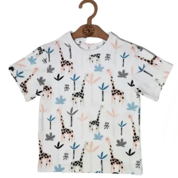 Baba Fishees Giraffe Print Animal Safari Graphic All Over T-shirt Top 3-4 Years - Picture 1 of 4